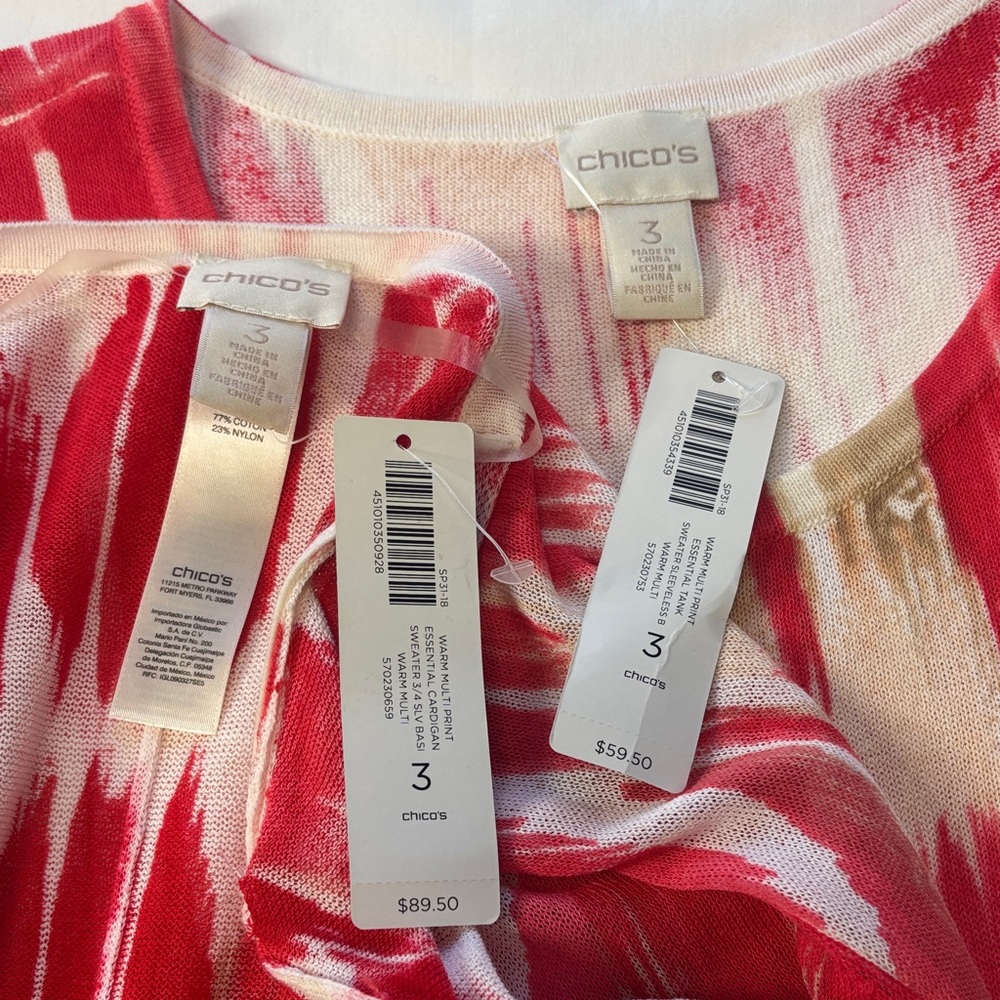❤️NWT Chico’s Essential Red Orange Cardigan & Tank Set Comfy Soft Size 3 NWT❤️ - Picture 12 of 15